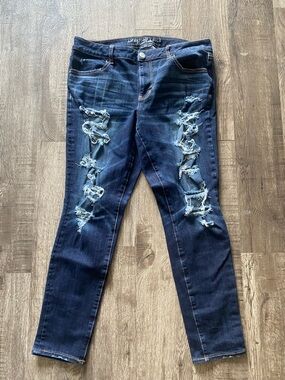 American Eagle Outfitters Navy Blue Distressed Skinny Jeans